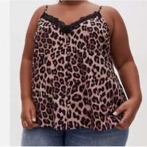 Leopard Print Lace Trim Cami Top